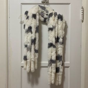 Love Token Grey and White Rabbit Fur Scarf